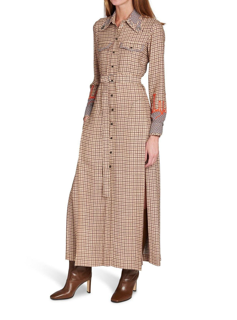 Chloe Belted Windowpand-Check Crepe Shirt Dress
