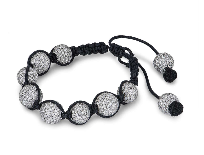 Bespoke 18kt White Gold Adjustable Pave Diamond Cord Bracelet