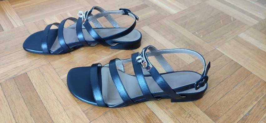 Hermes Black Leather Transat Sandals