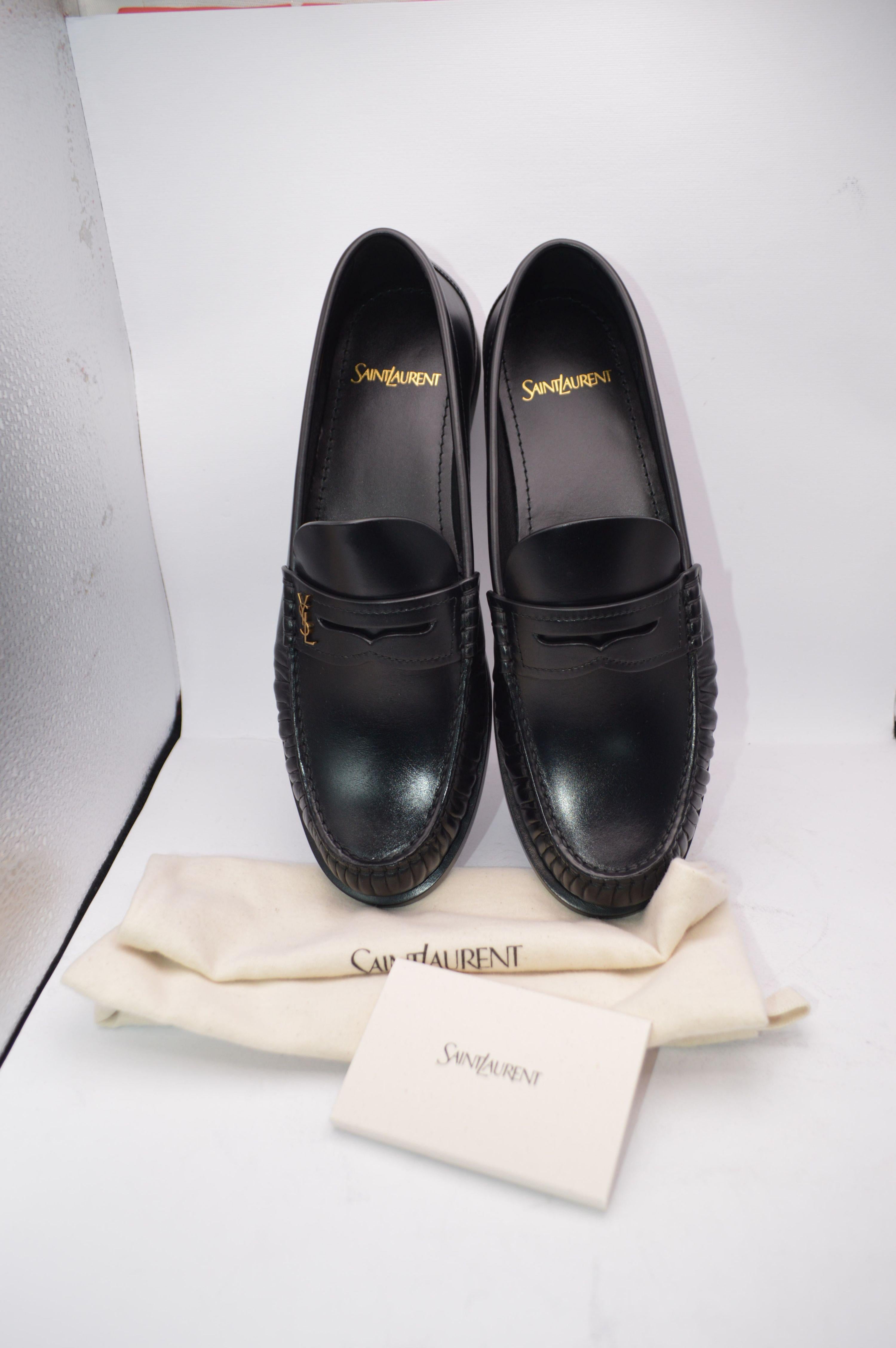 Saint Laurent Black Leather Moccasins