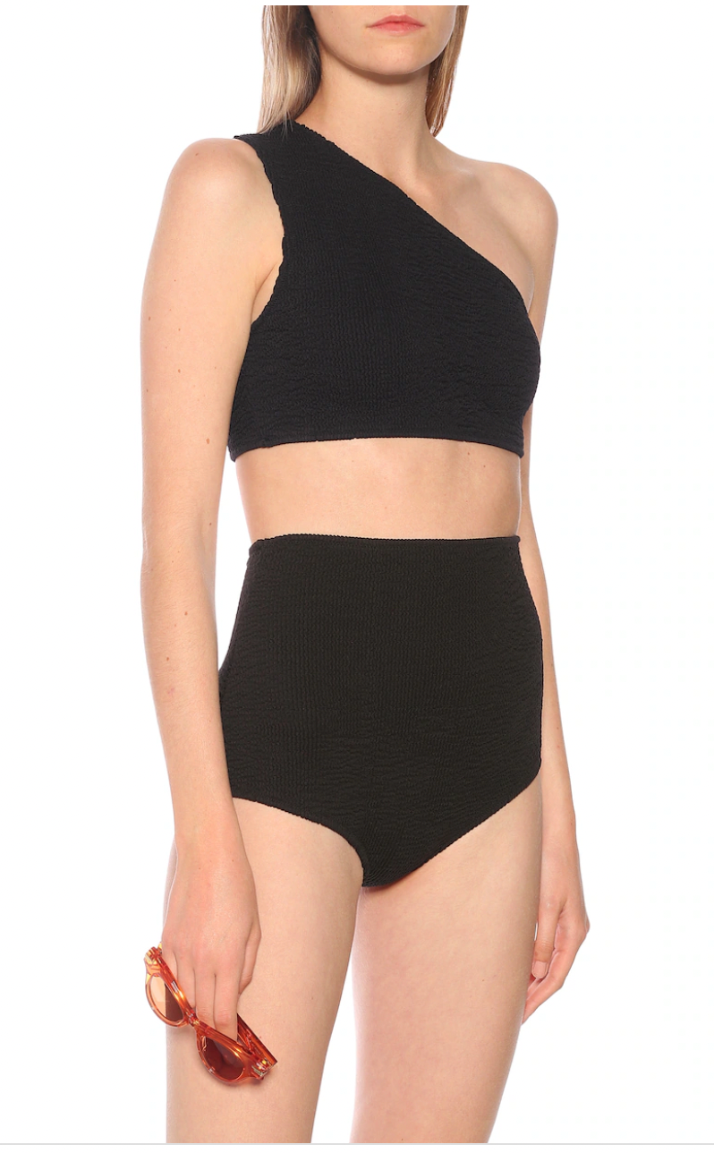 Bottega Veneta Black Smocked Jersey Bikini