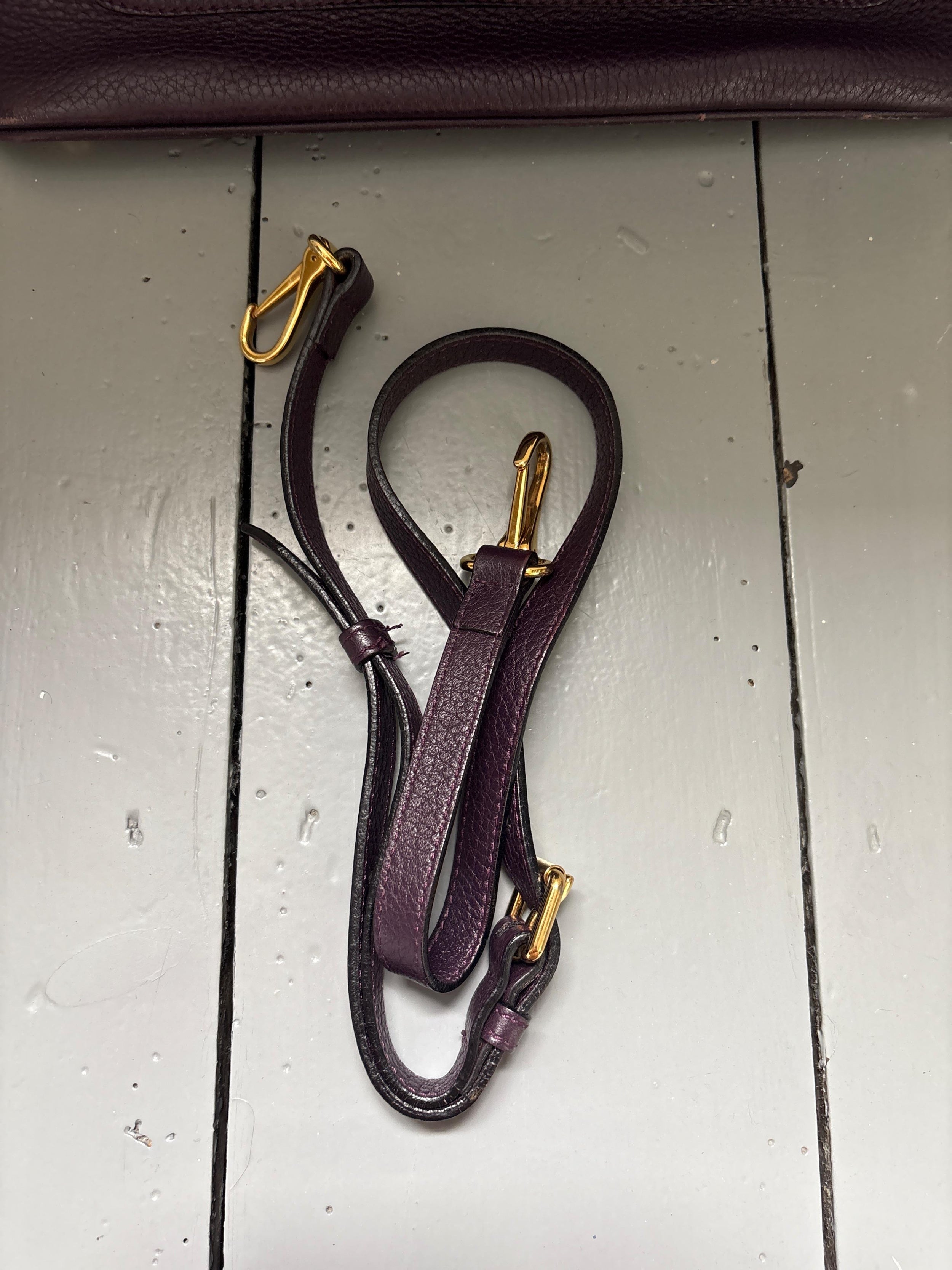 Burberry Deep Purple Leather Tote Bag With Strap