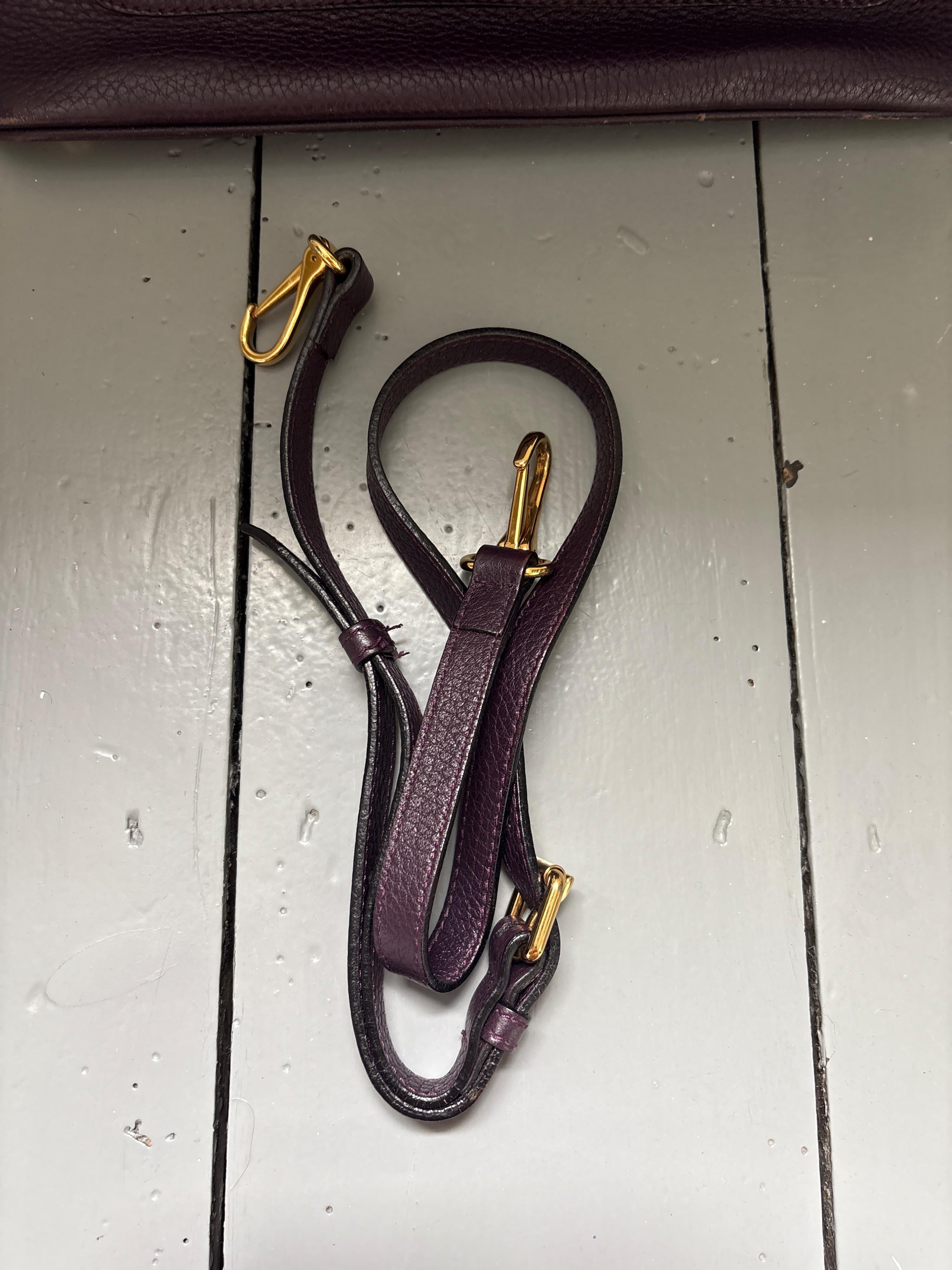 Burberry Deep Purple Leather Tote Bag With Strap