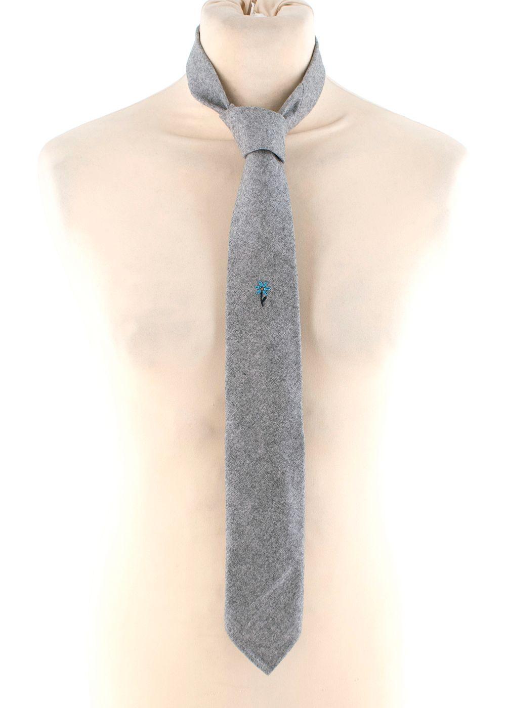 G. Inglese Grey Floral Detail Wool Tie