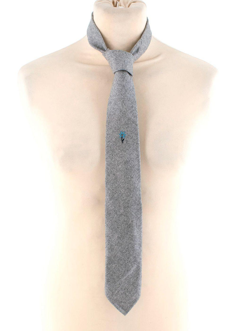 G. Inglese Grey Floral Detail Wool Tie