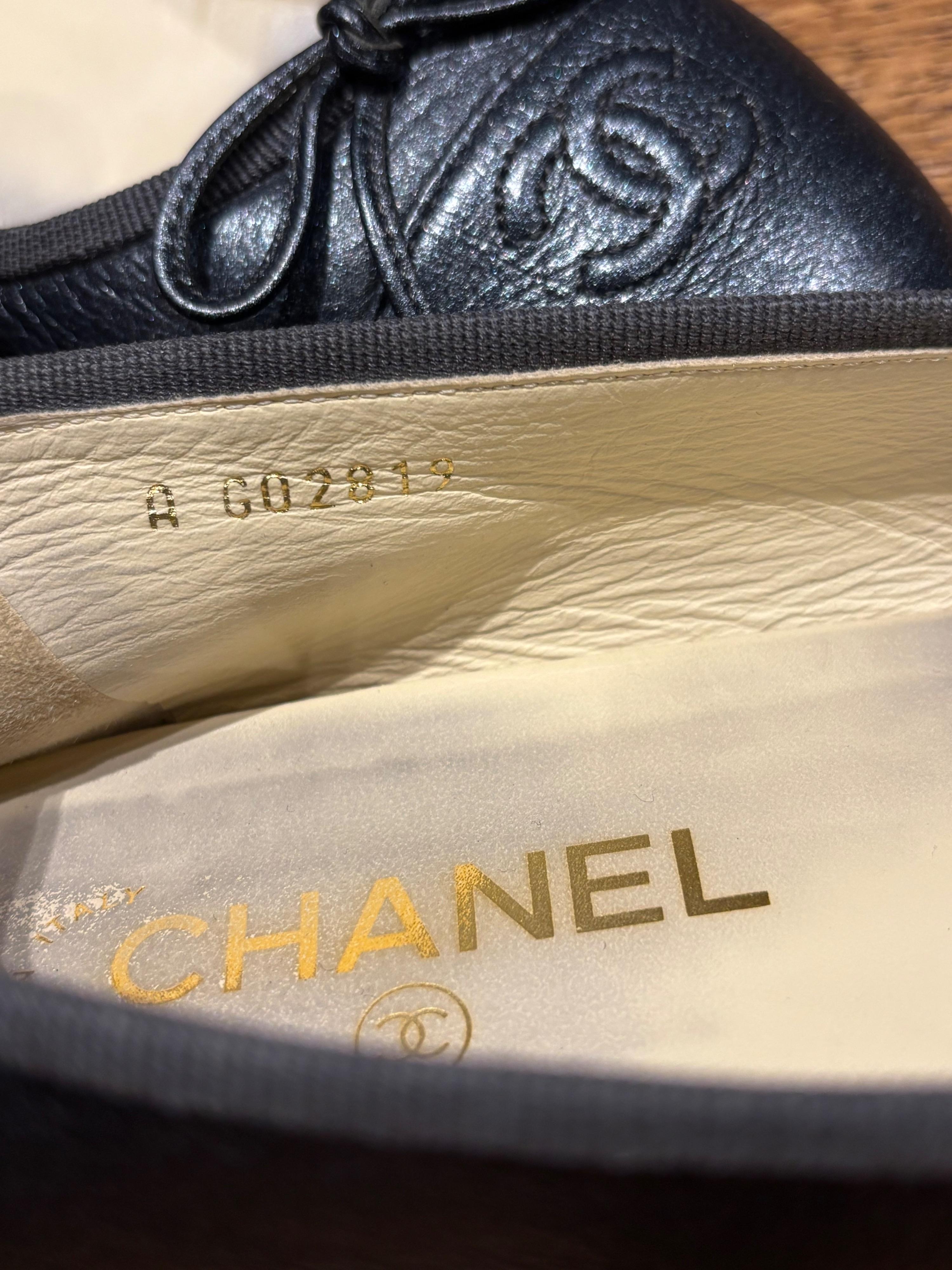Chanel Navy Blue Leather Ballet Flats
