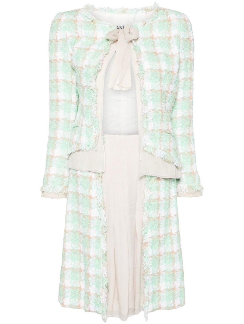 Chanel Green Check Tweed Jacket and Skirt Suit