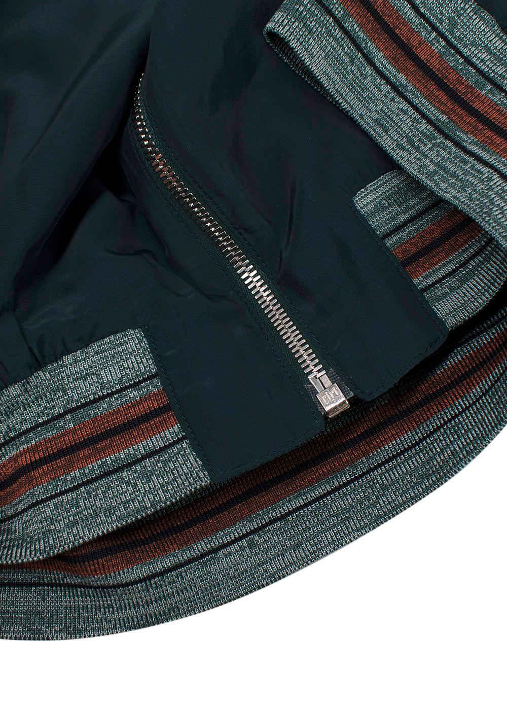 Prada Green Lightweight Bomber Jacket with Stripe Cuff Detail