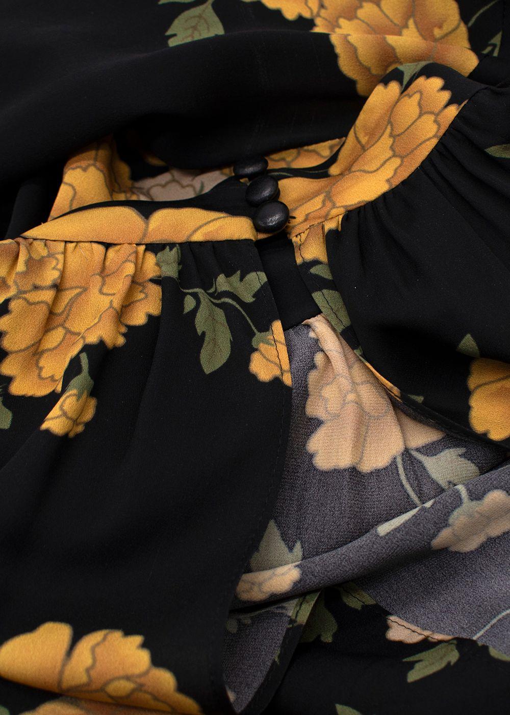Magda Butrym Black Yellow Florals Silk Mini Dress