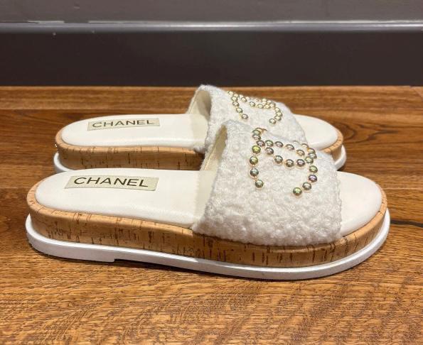 Chanel Embellished Terrycloth Slides