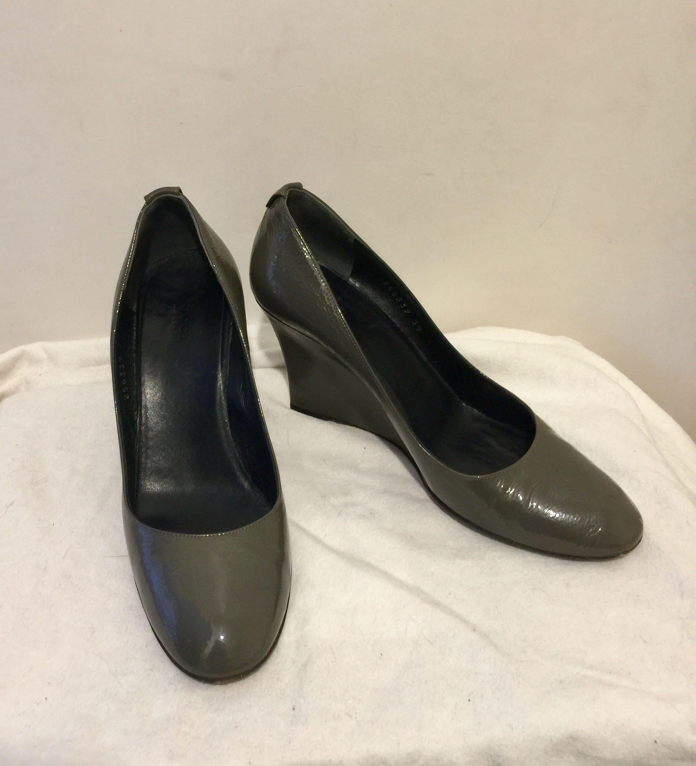 Vintage Grey Patent Wedge Heeled Pumps