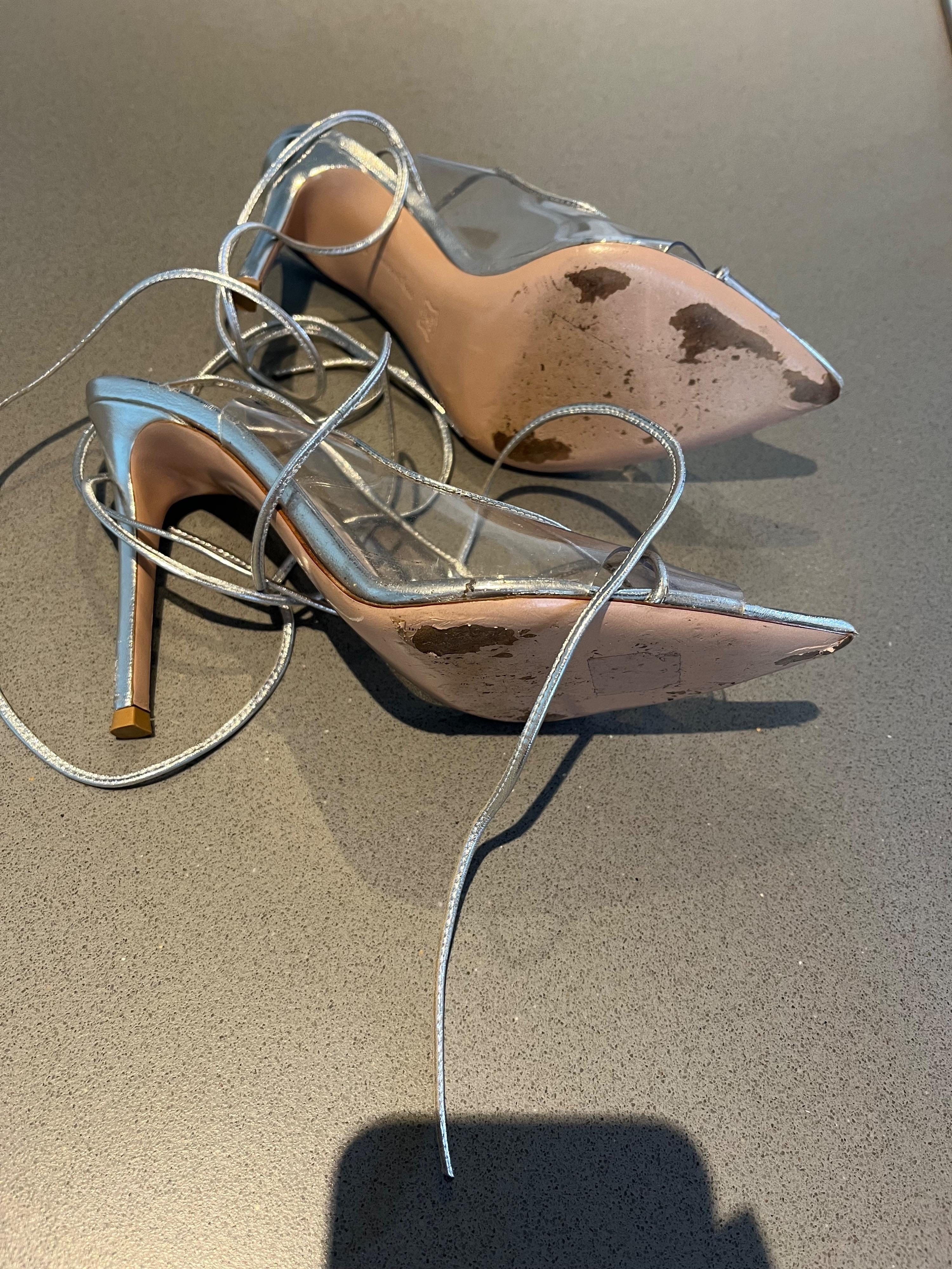 Denise Ankle Wrap Silver Plexi Pumps