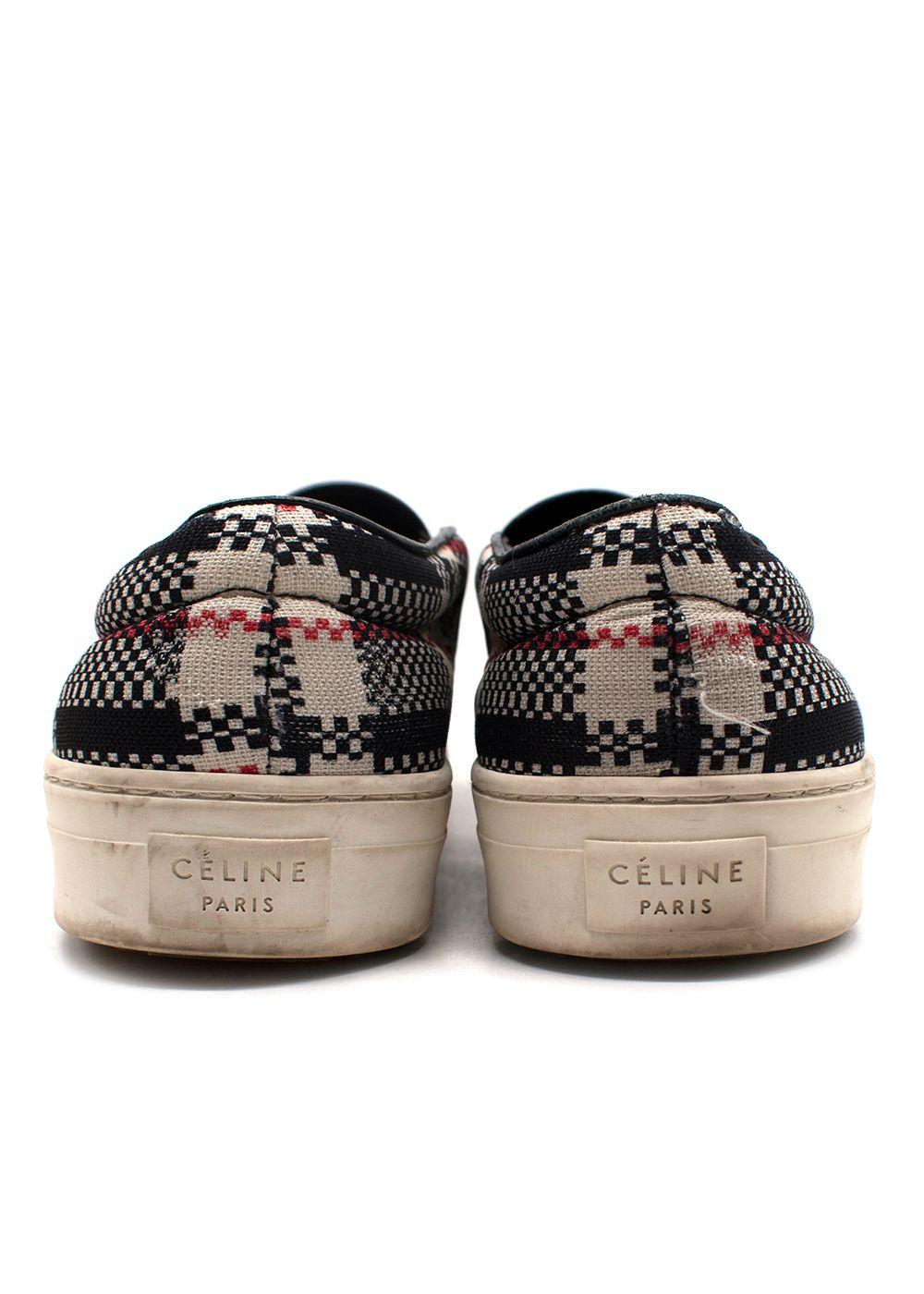 Celine Red and Black Check Slip On Trainers