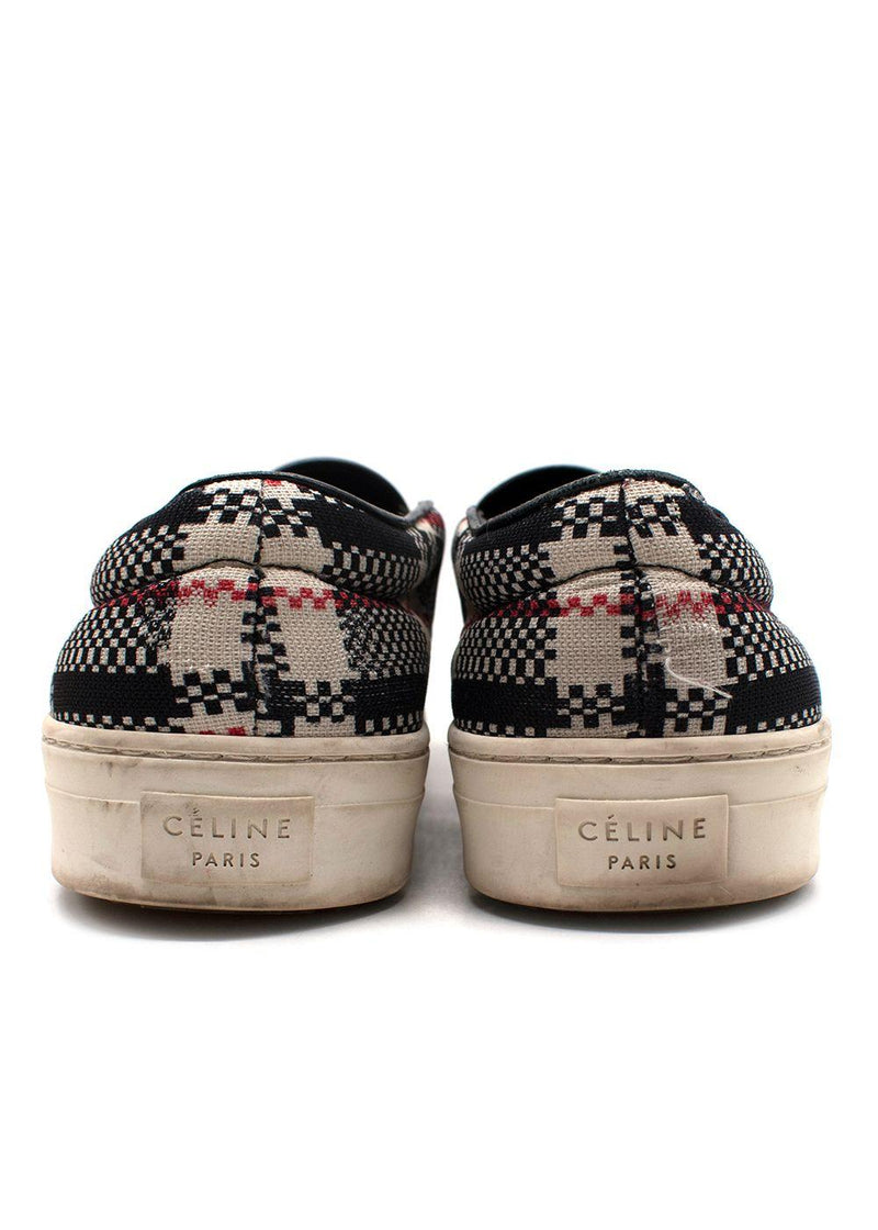 Celine Red and Black Check Slip On Trainers