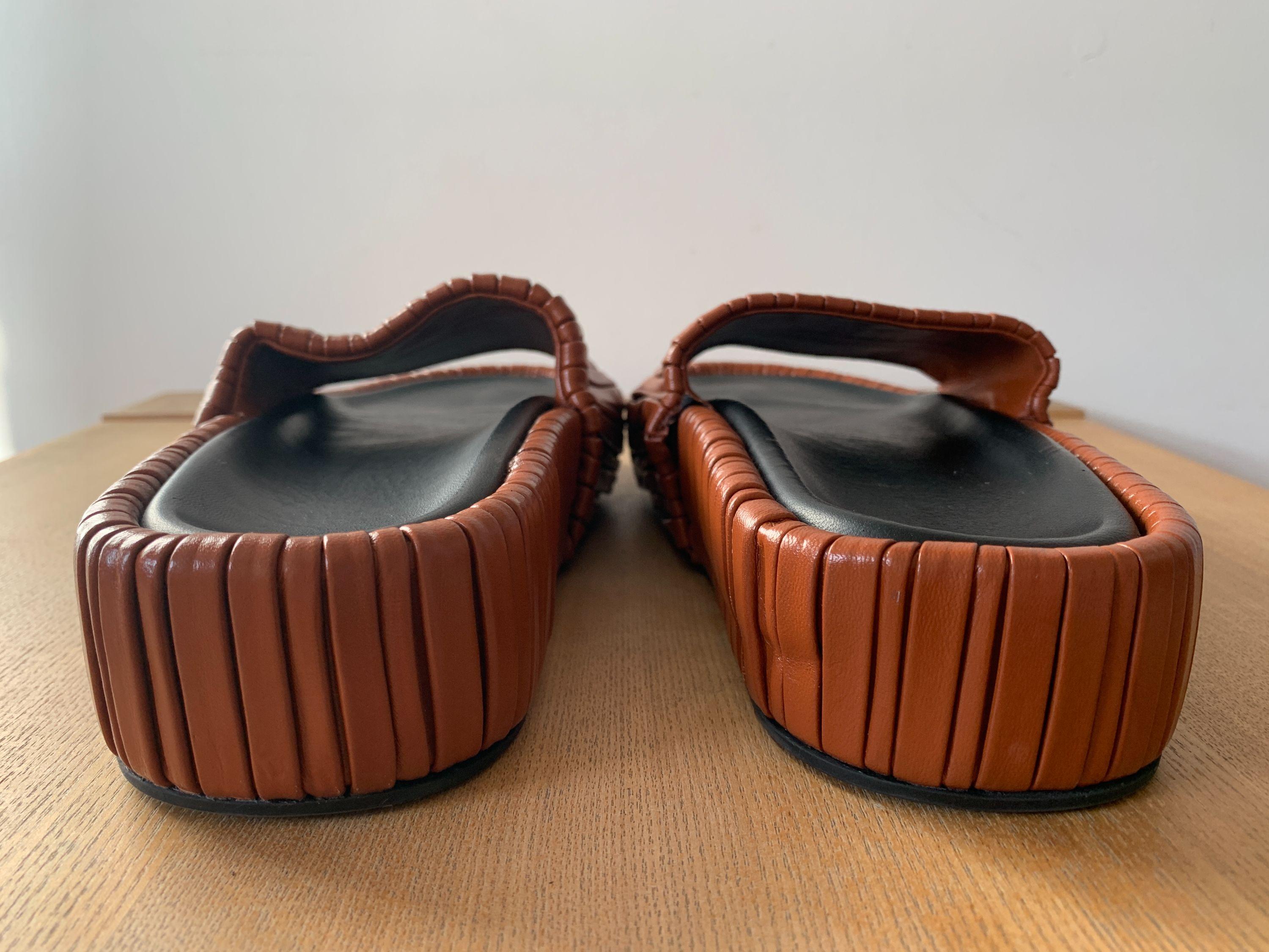 NEOUS Tan Brown Leather Slides