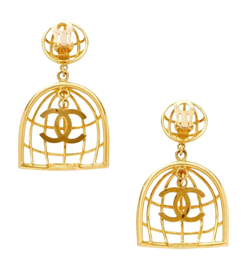 Chanel Vintage Gold Metal Birdcage Earrings