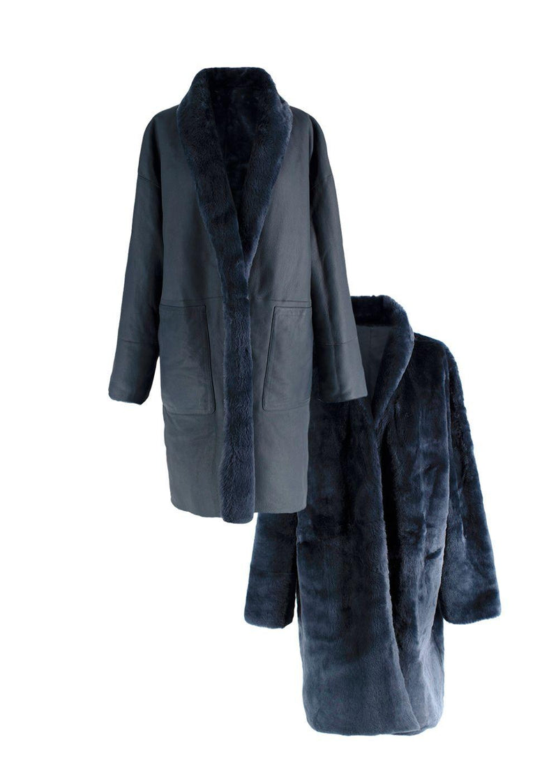 Loro Piana Blue Reversible Lamb Shearling Coat