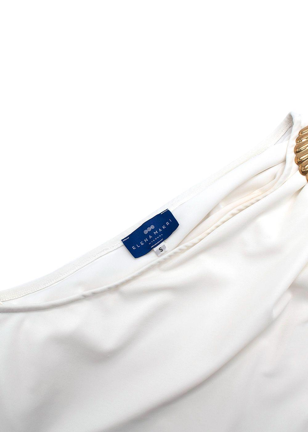 Elena Makri White One Shoulder Maxi Dress with Gold Shell Detail