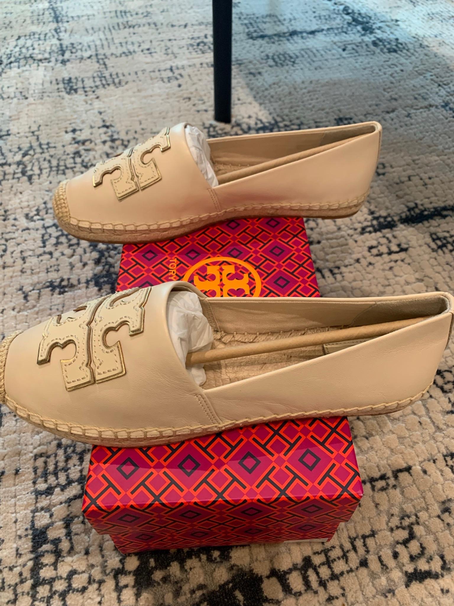 Beige leather logo flat espadrilles