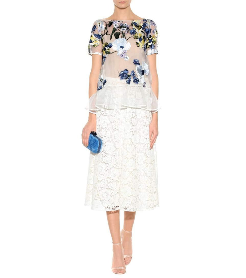 Erdem Blue Noelle Floral-embroidered Top