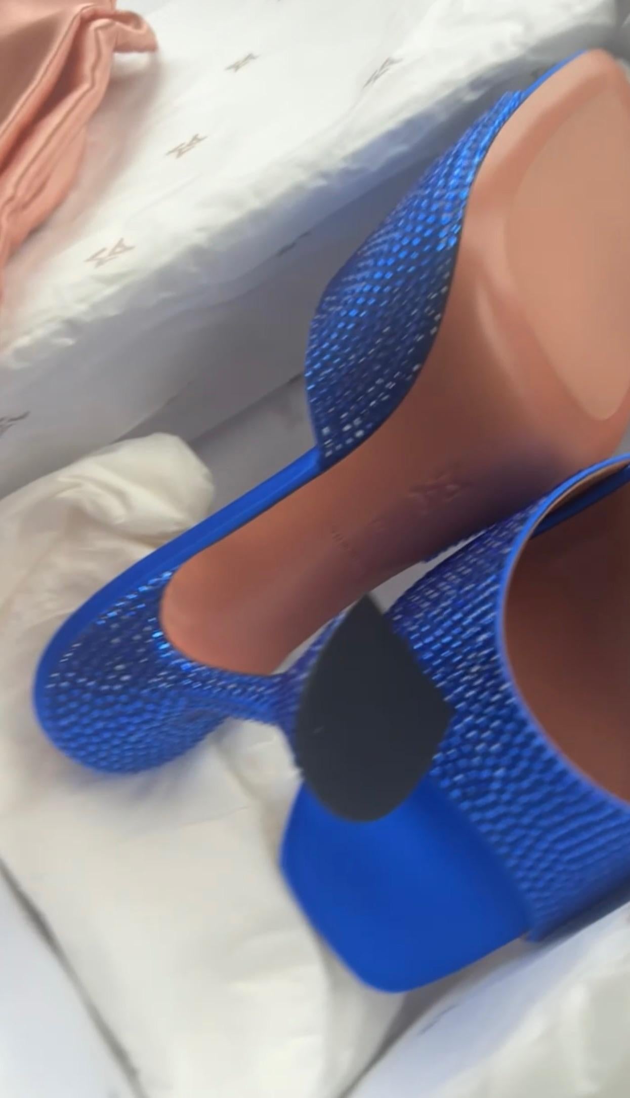 Amina Muaddi Blue Crystal Embellished Alexa Mules