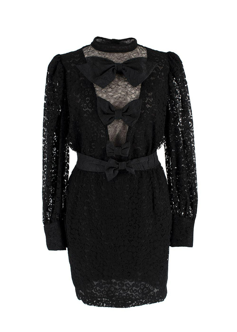 Alessandra Rich Black Lace Bow Mini Dress