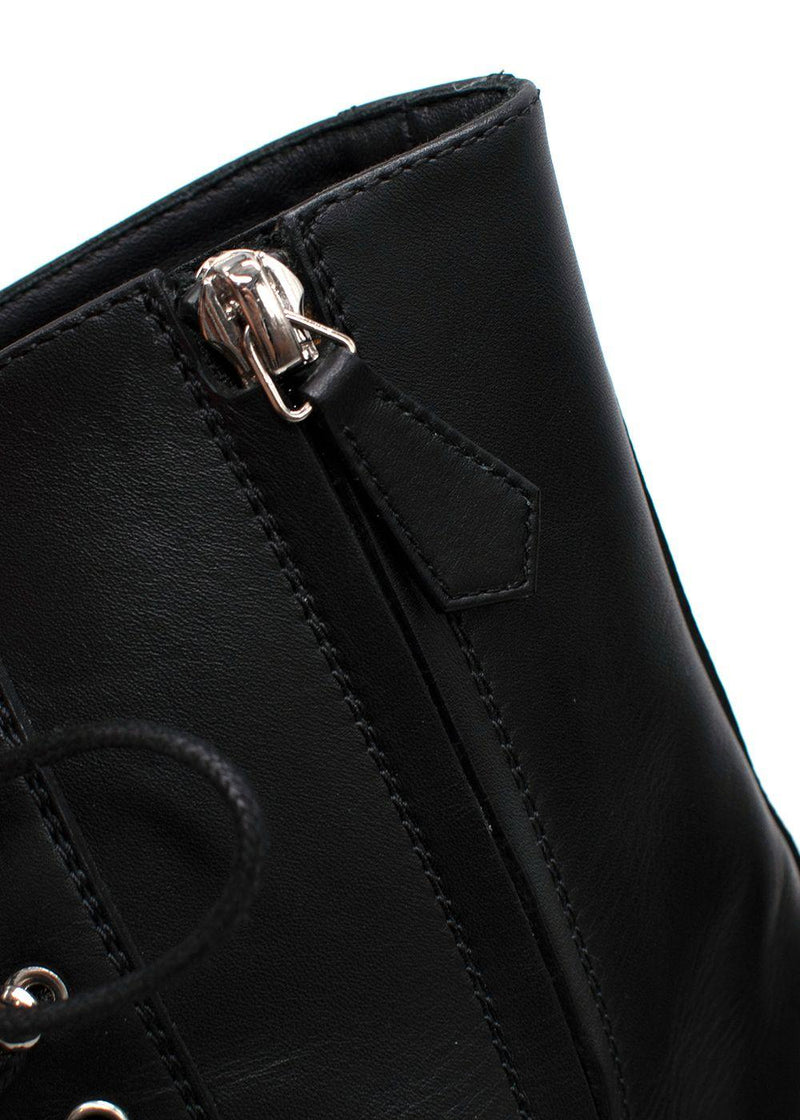Hermes Black Leather Lace Up Platform Boots
