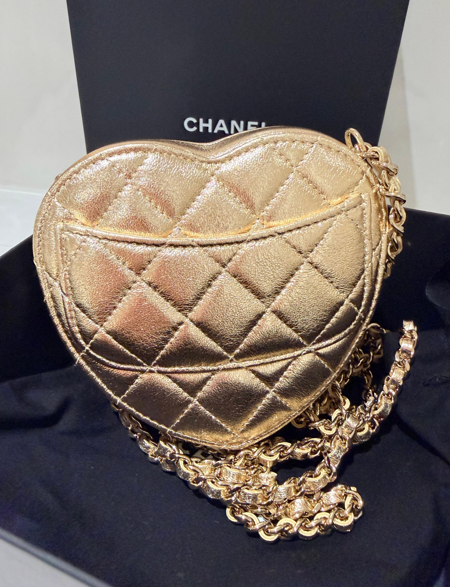 Chanel Gold Quilted Heart Bag