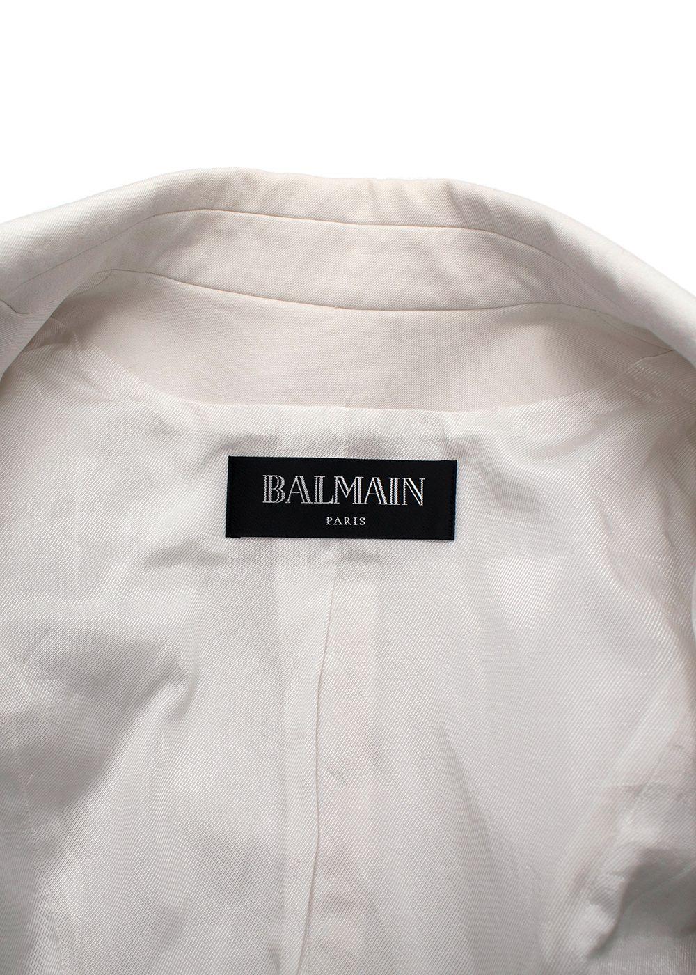 Balmain White Double Breasted Blazer with Gold Button Detail