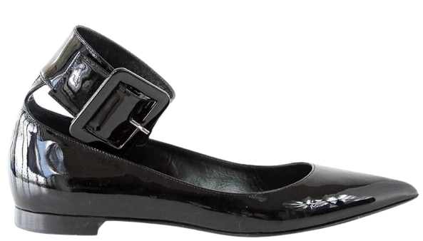Saint Laurent Black Patent Leather Buckle Strap Ballet Flats