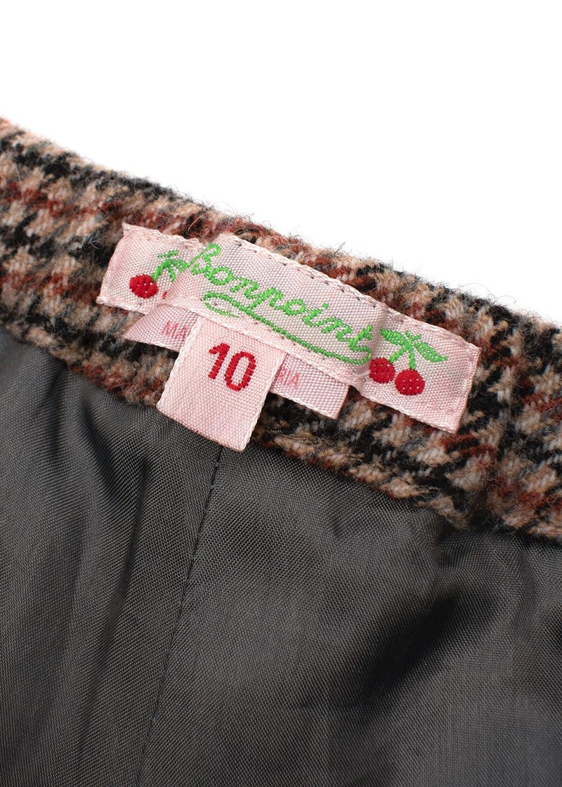 Brown Houndstooth Tweed Wool Shorts