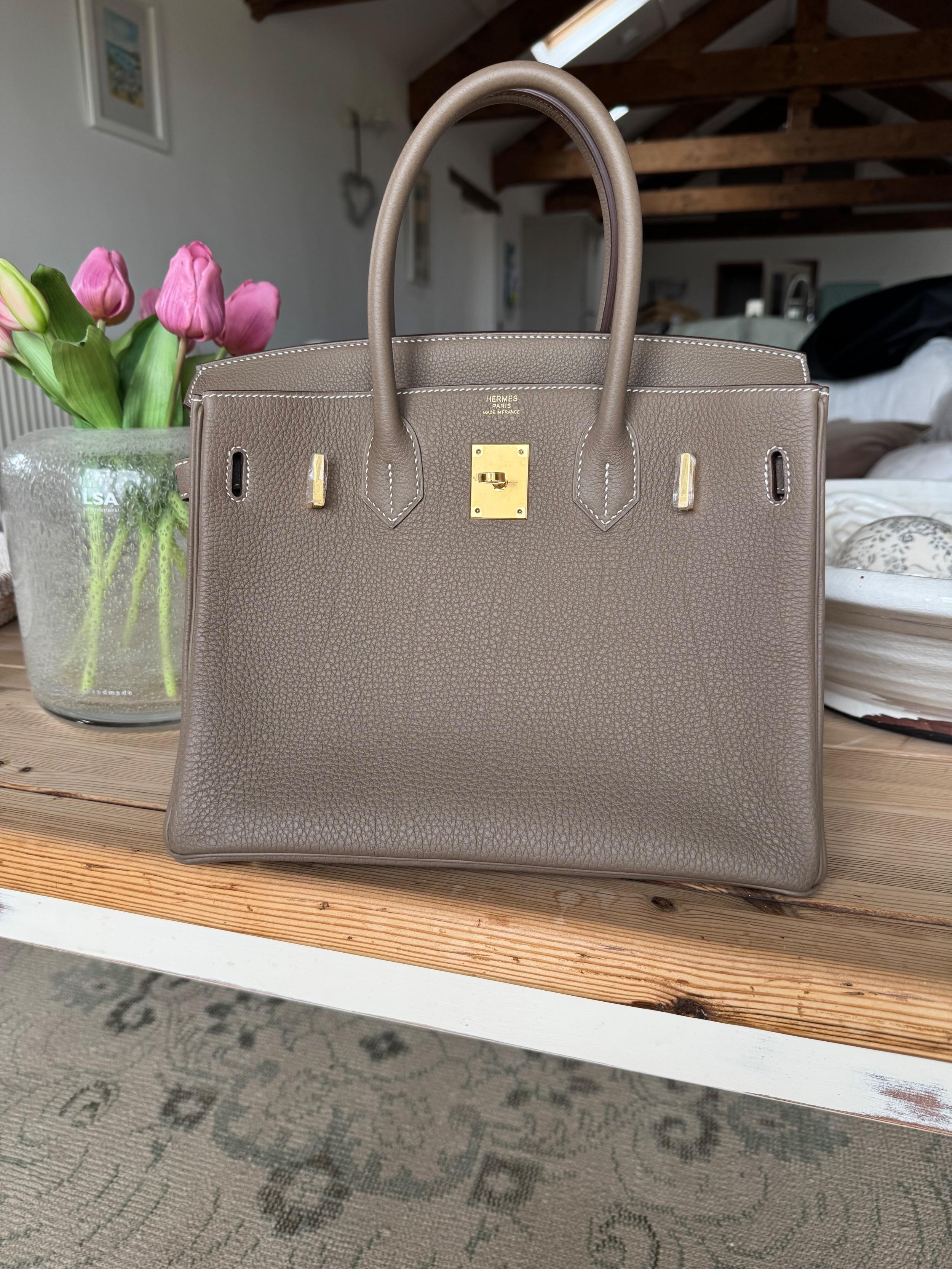 Hermes Etoupe Togo Birkin 30 With Receipt