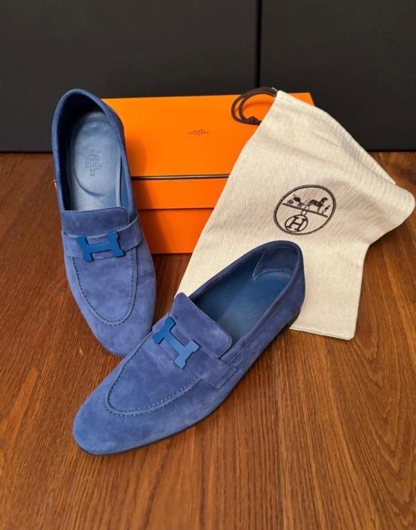Hermes Blue Suede Loafers