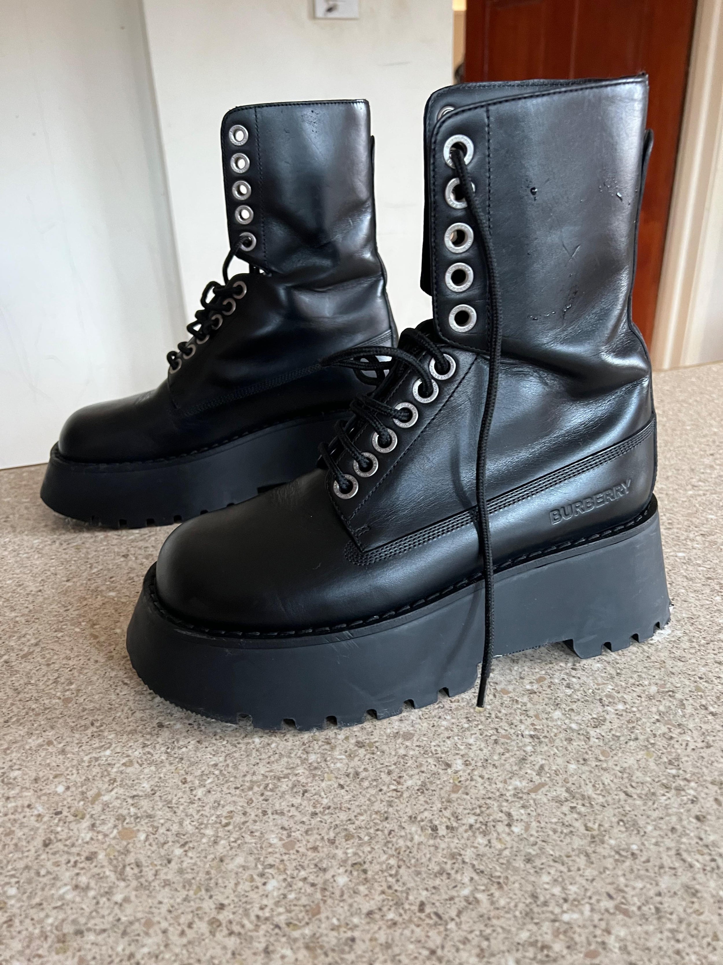 Burberry Black Leather Biker Boots