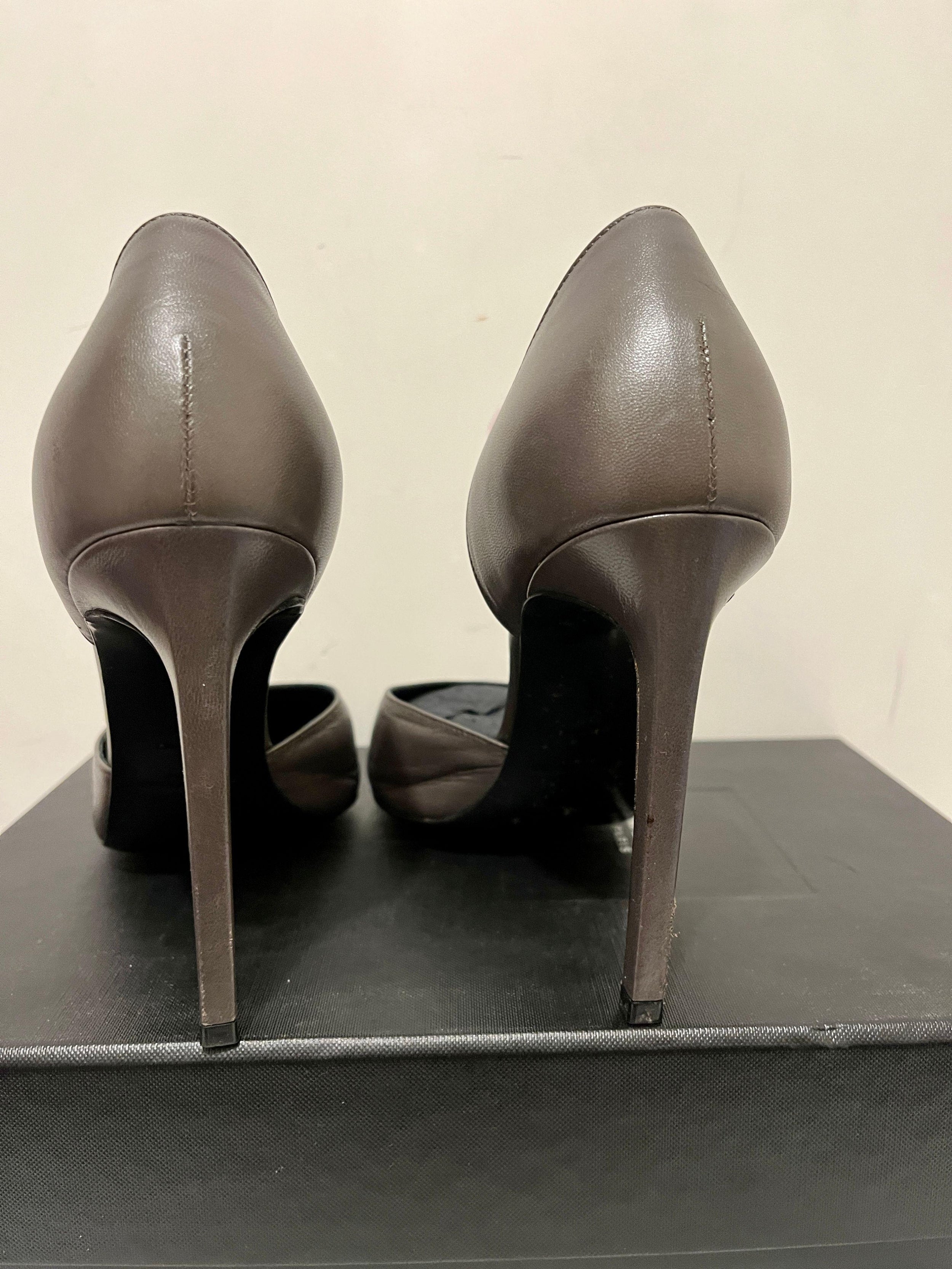 Grey Leather D'Orsay 105 Pumps