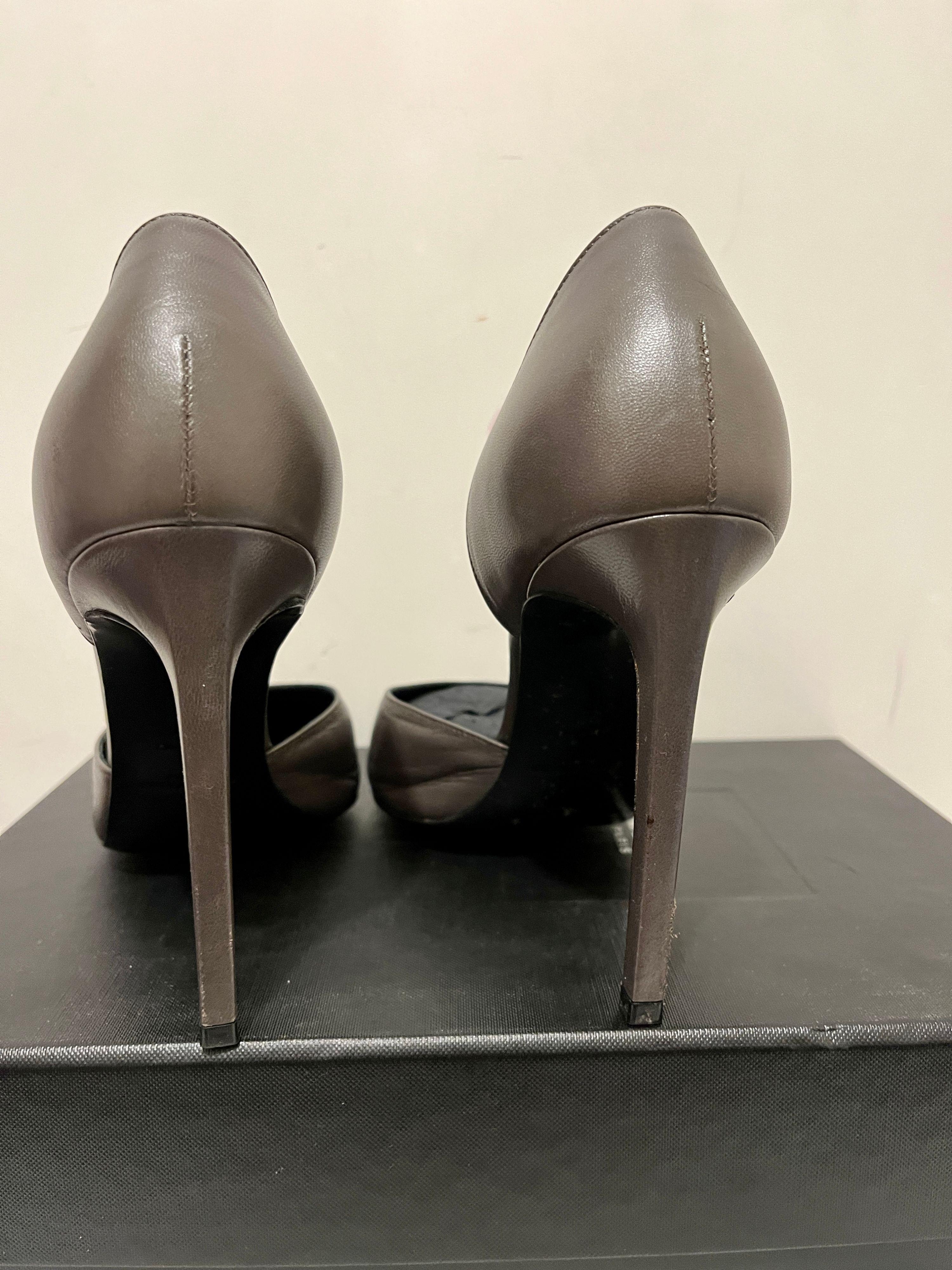 Grey Leather D'Orsay 105 Pumps