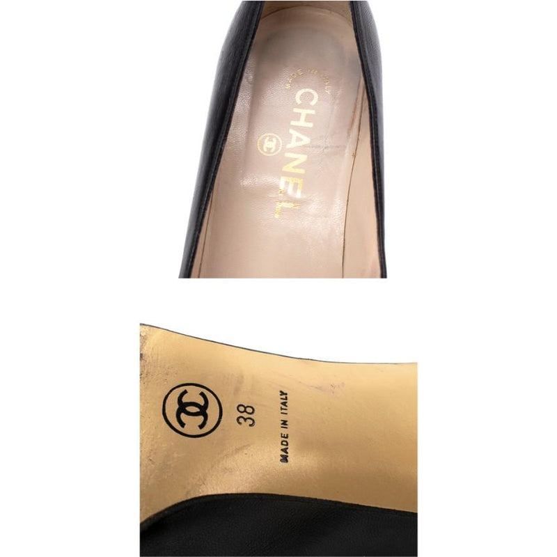 Chanel Black Leather Camellia Embroidered Vintage Pumps