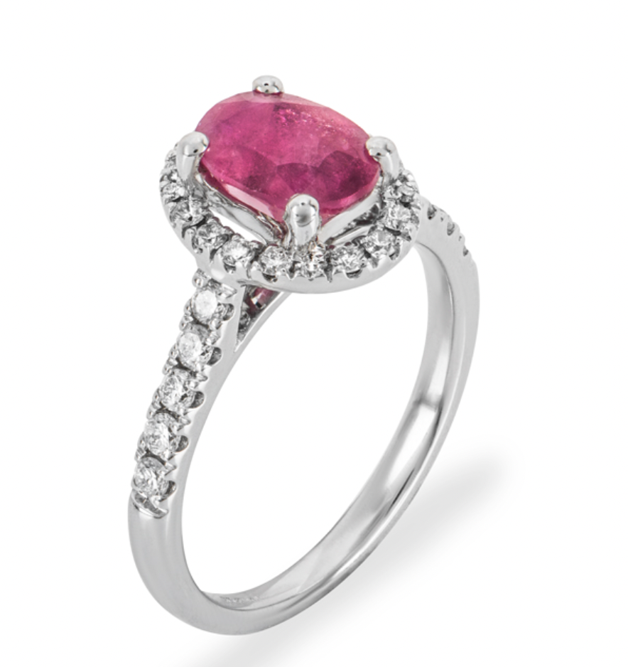 18kt White Gold Diamond & Ruby Ring - Size 50