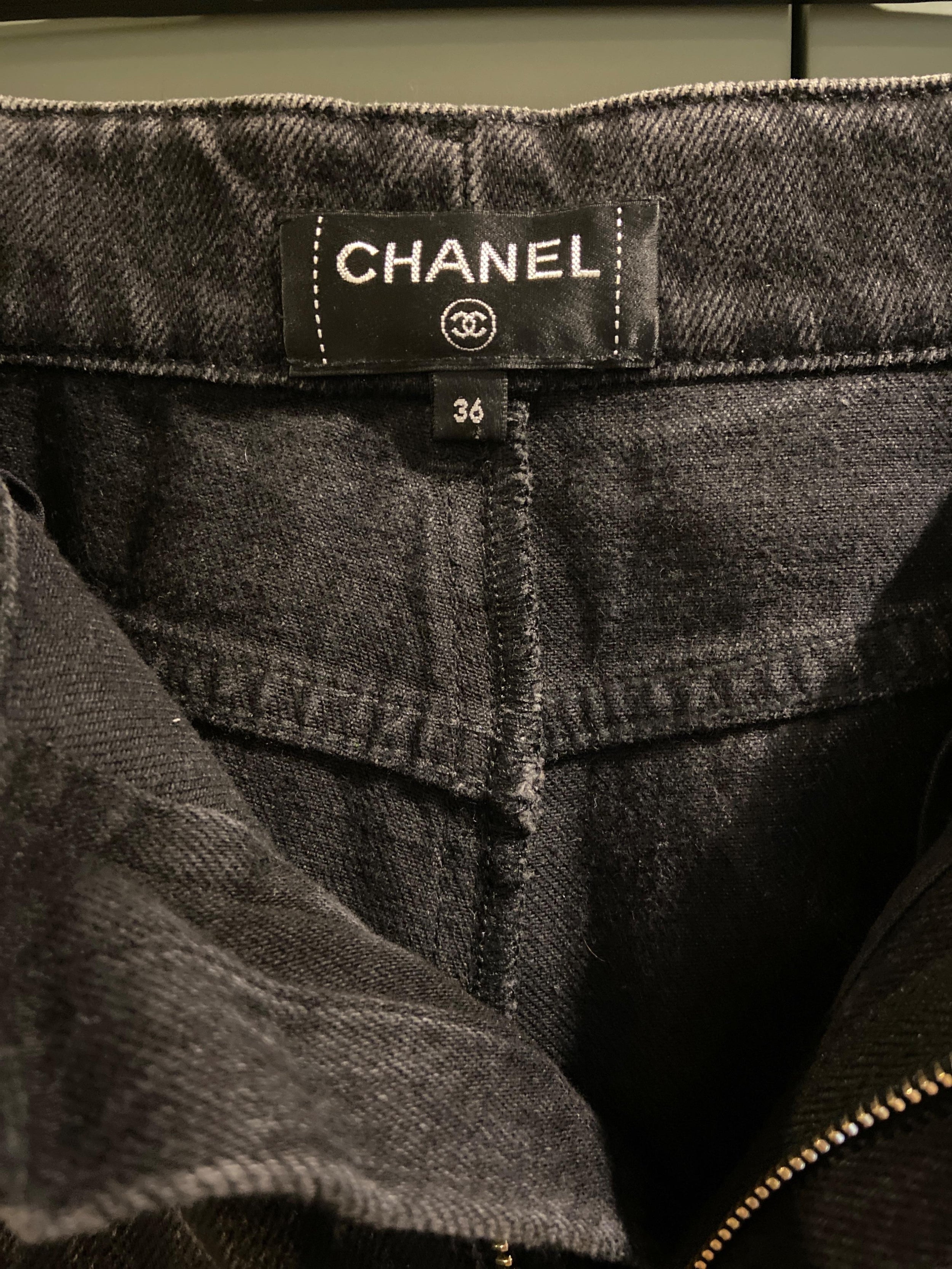 Chanel Grey Pinstripe Straight-Leg Jeans