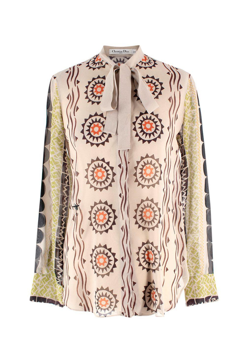 Dior Multicoloured Sheer Pussybow Silk Blouse
