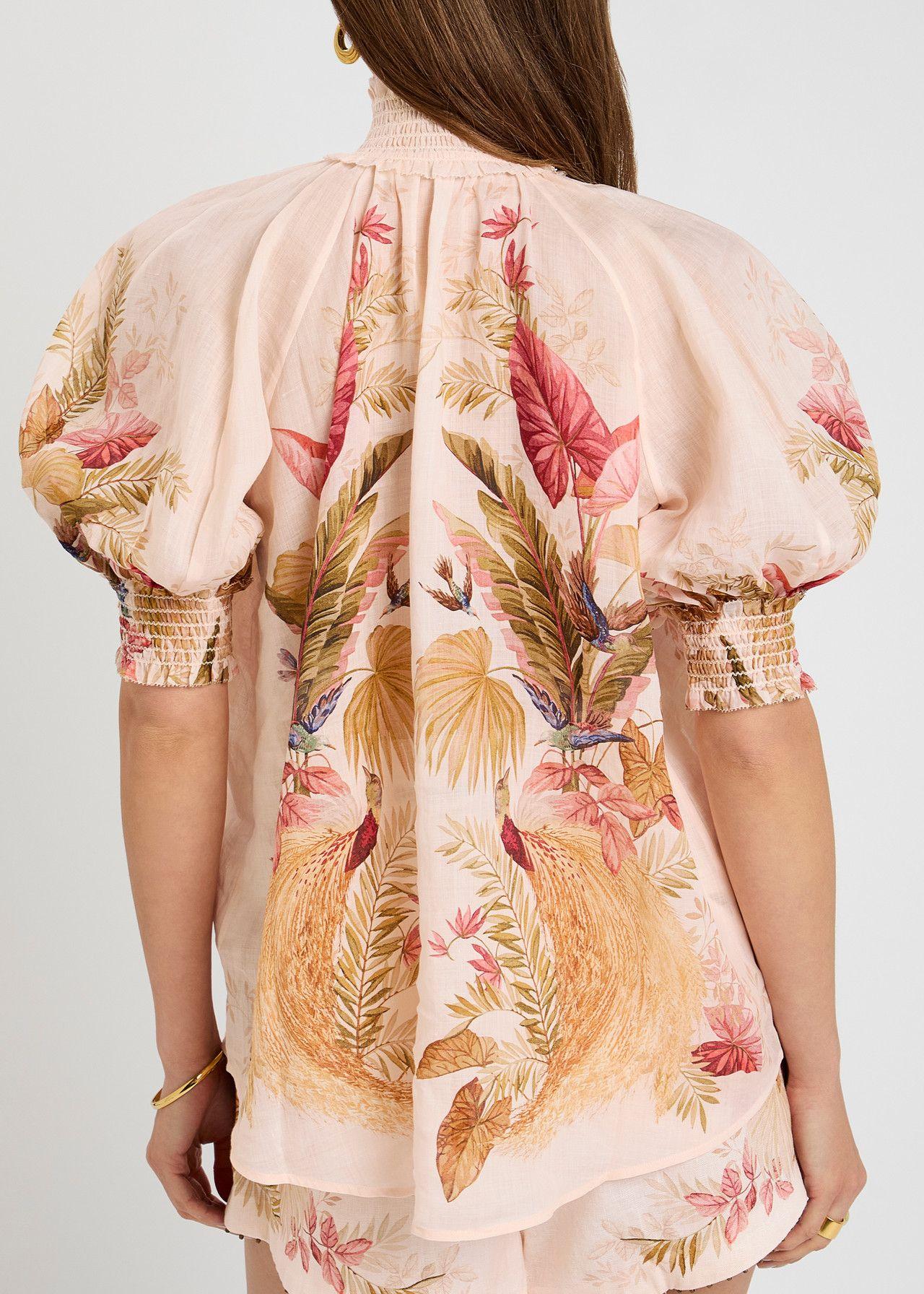 Zimmermann Ascension Billow Floral-Printed Ramie Blouse