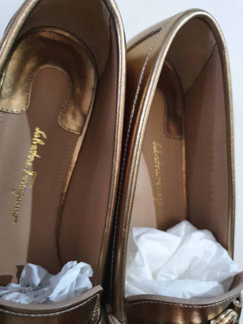 Ferragamo Metallic Leather Rolo Loafers