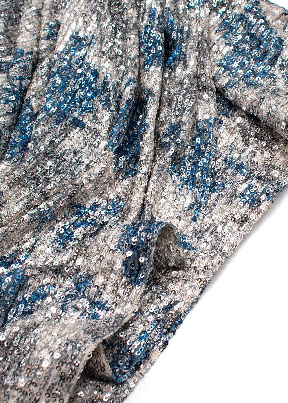 Maje Silver/ Blue Raquine Sequin-Embellished Draped Mini Dress