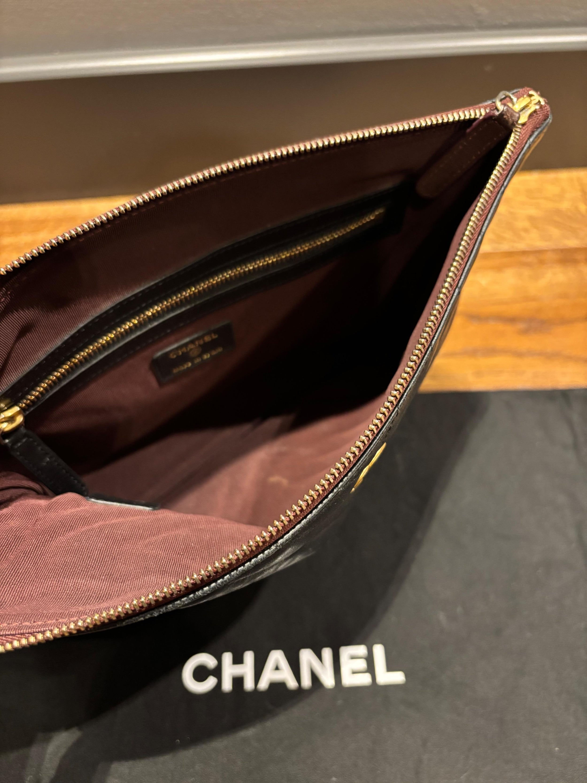 Chanel Black Leather Chevron Pouch