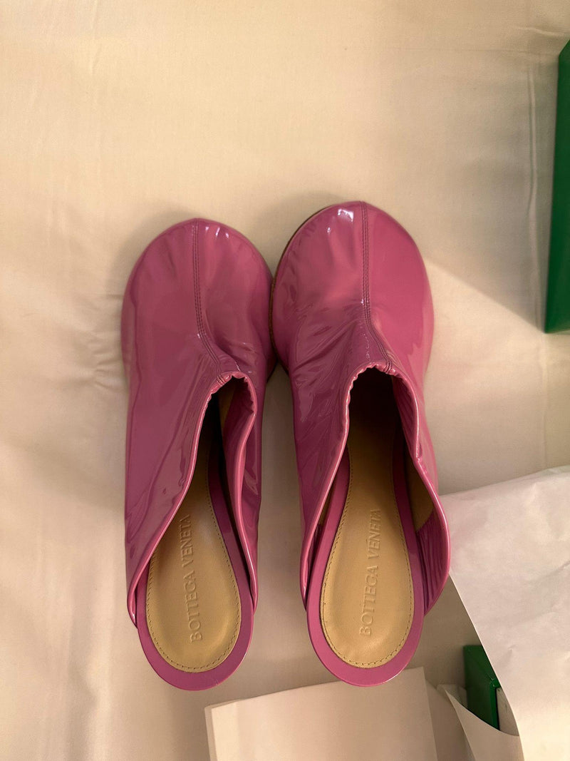 Pink Patent Leather Dot Sock Mules