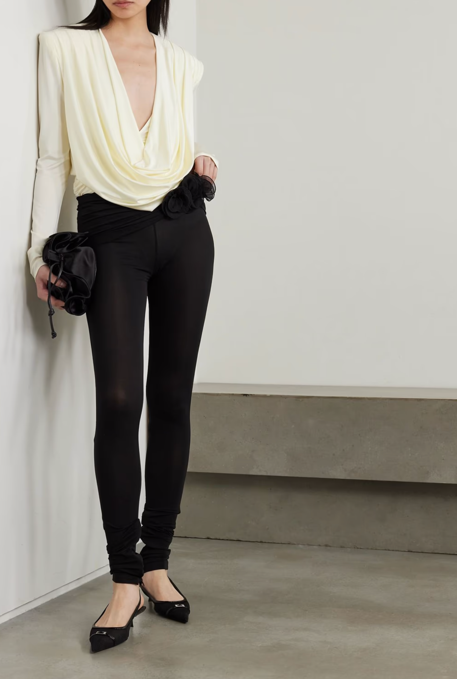 Magda Butrym Floral-Appliquéd Silk Georgette-Trimmed Jersey Trousers