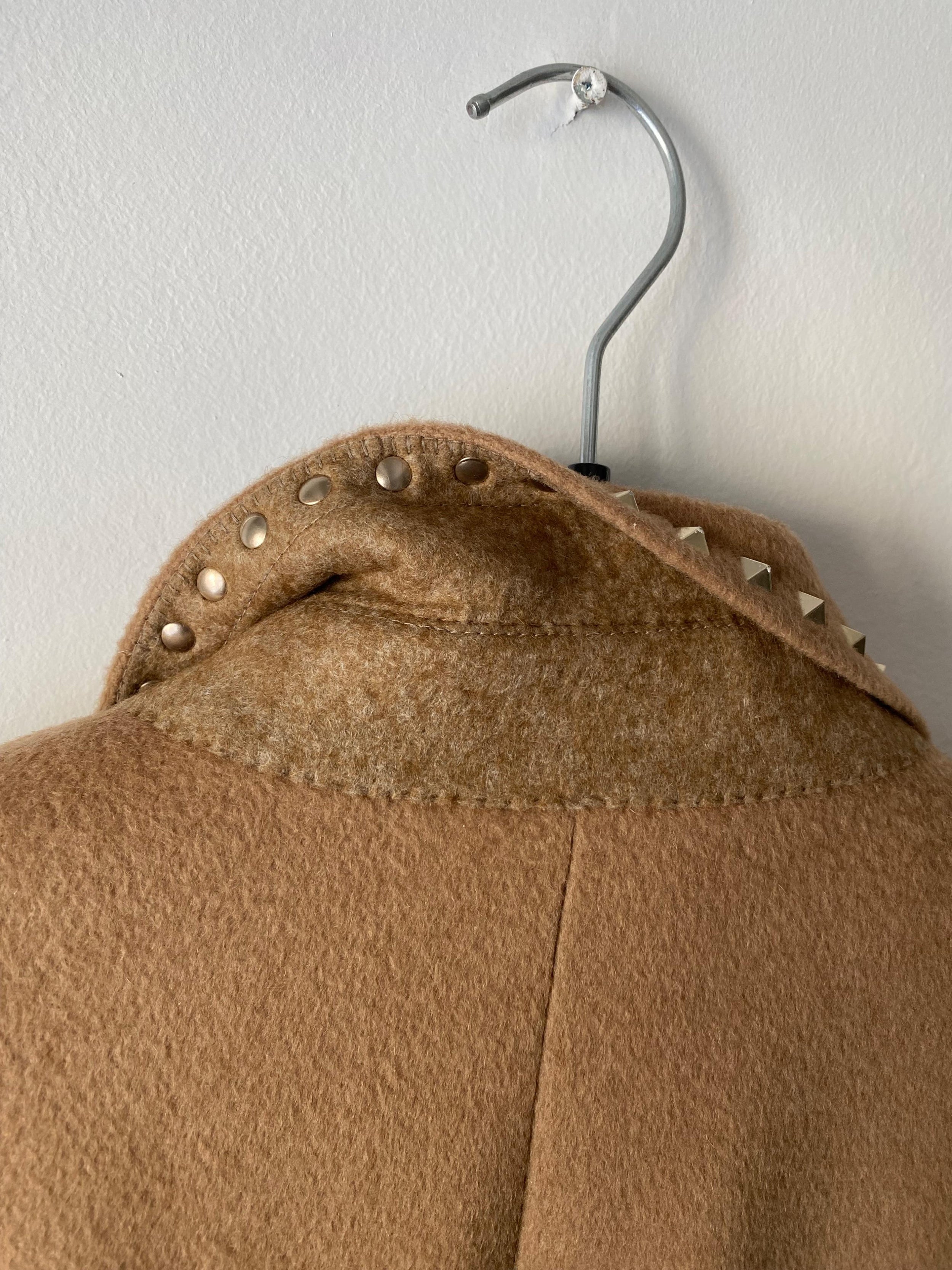 Camel Wood Rockstud Detail Coat