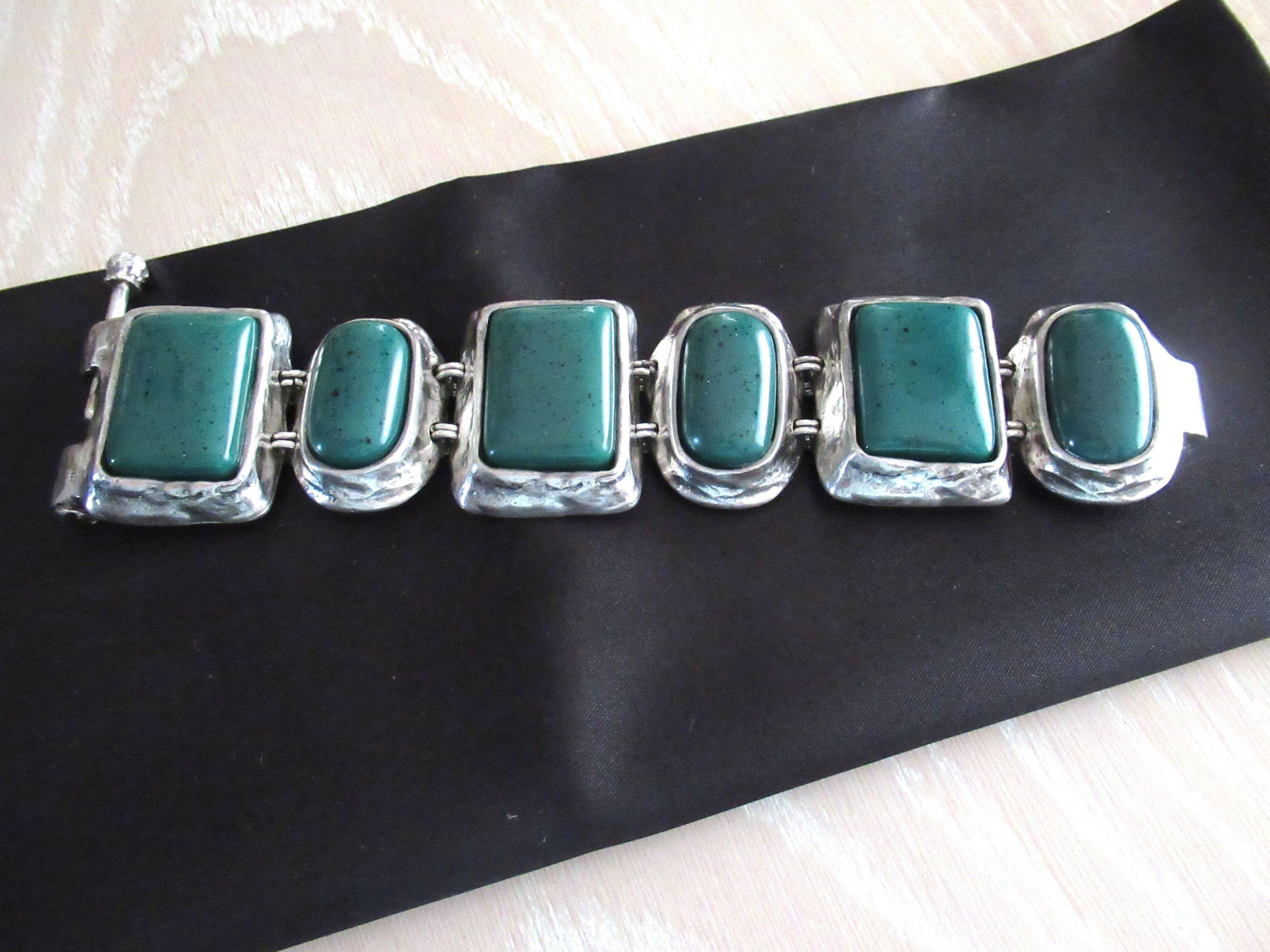 Saint Laurent Vintage  1985 Green Cabochon Bracelet