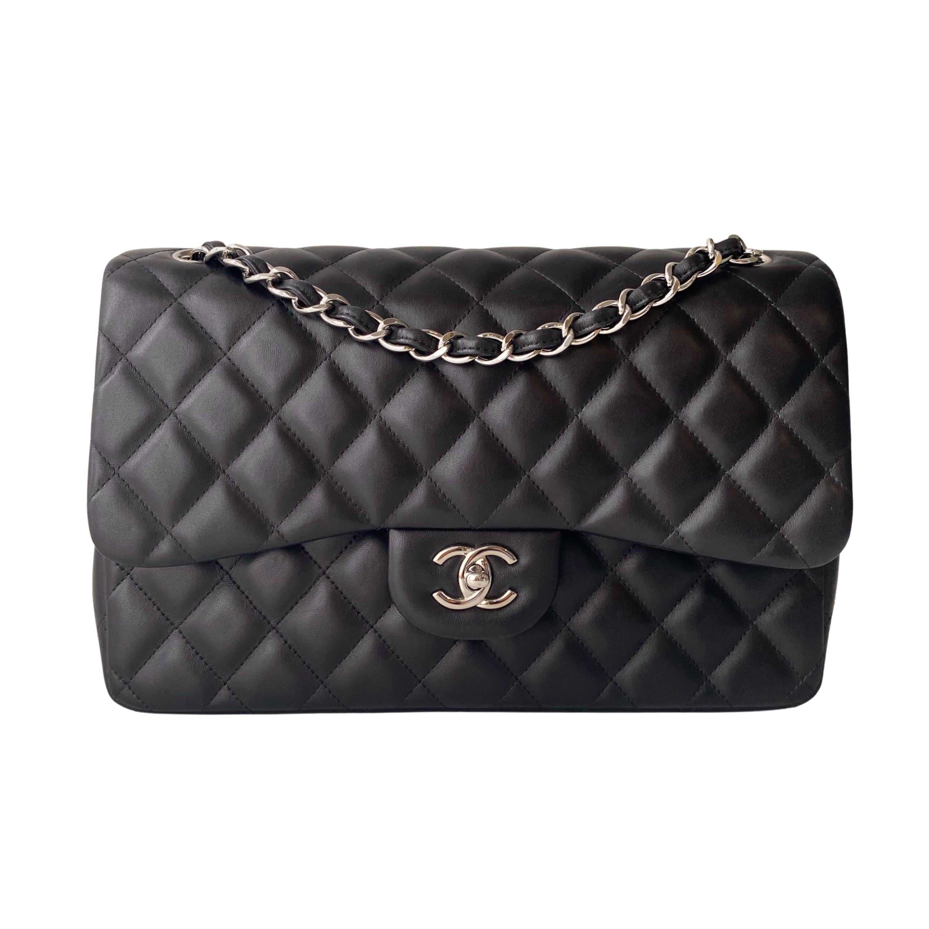 Black Lambskin Jumbo Double Flap Bag