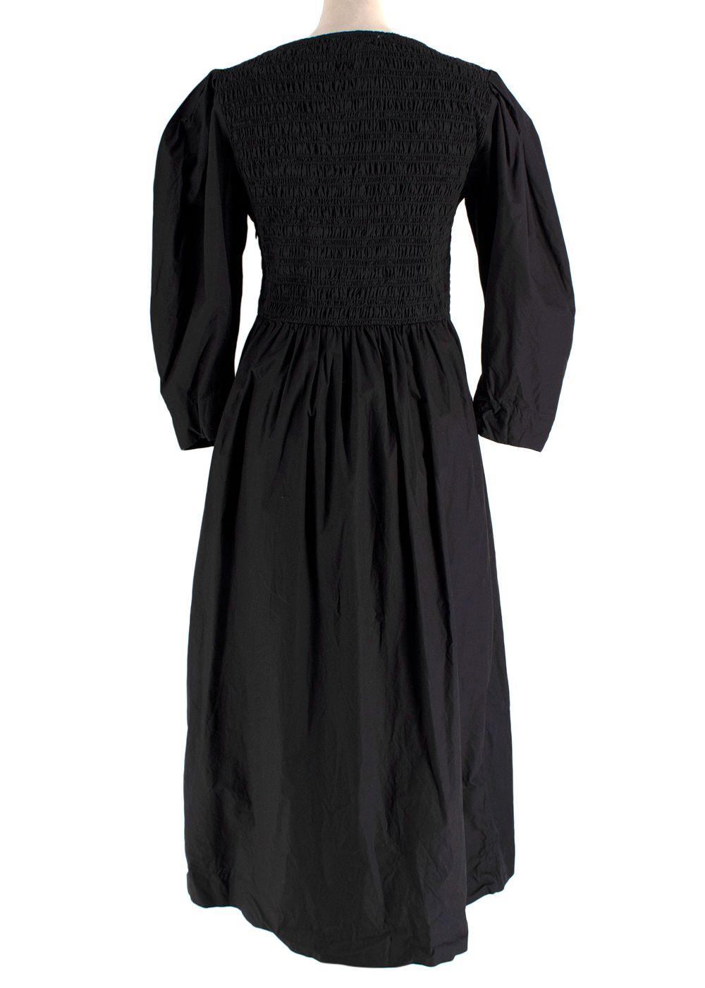 Ganni Black Cotton Poplin Open Neck Smock Midi Dress